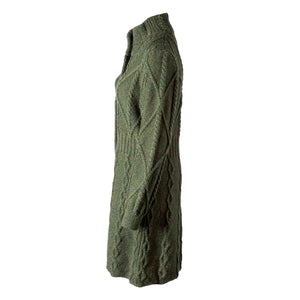 Women's Aran Cable Knit Signature Coat, Army Green - Creative Irish Gifts