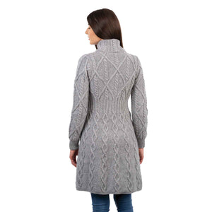 Women's Aran Cable Knit Signature Coat, Grey - Creative Irish Gifts