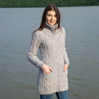 Women's Aran Knit Zip Cardigan, Grey - Creative Irish Gifts