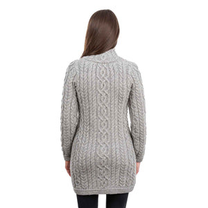 Women's Aran Knit Zip Cardigan, Grey - Creative Irish Gifts