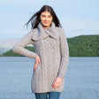 Women's Classic Aran Knit Cable Coat, Grey - Creative Irish Gifts