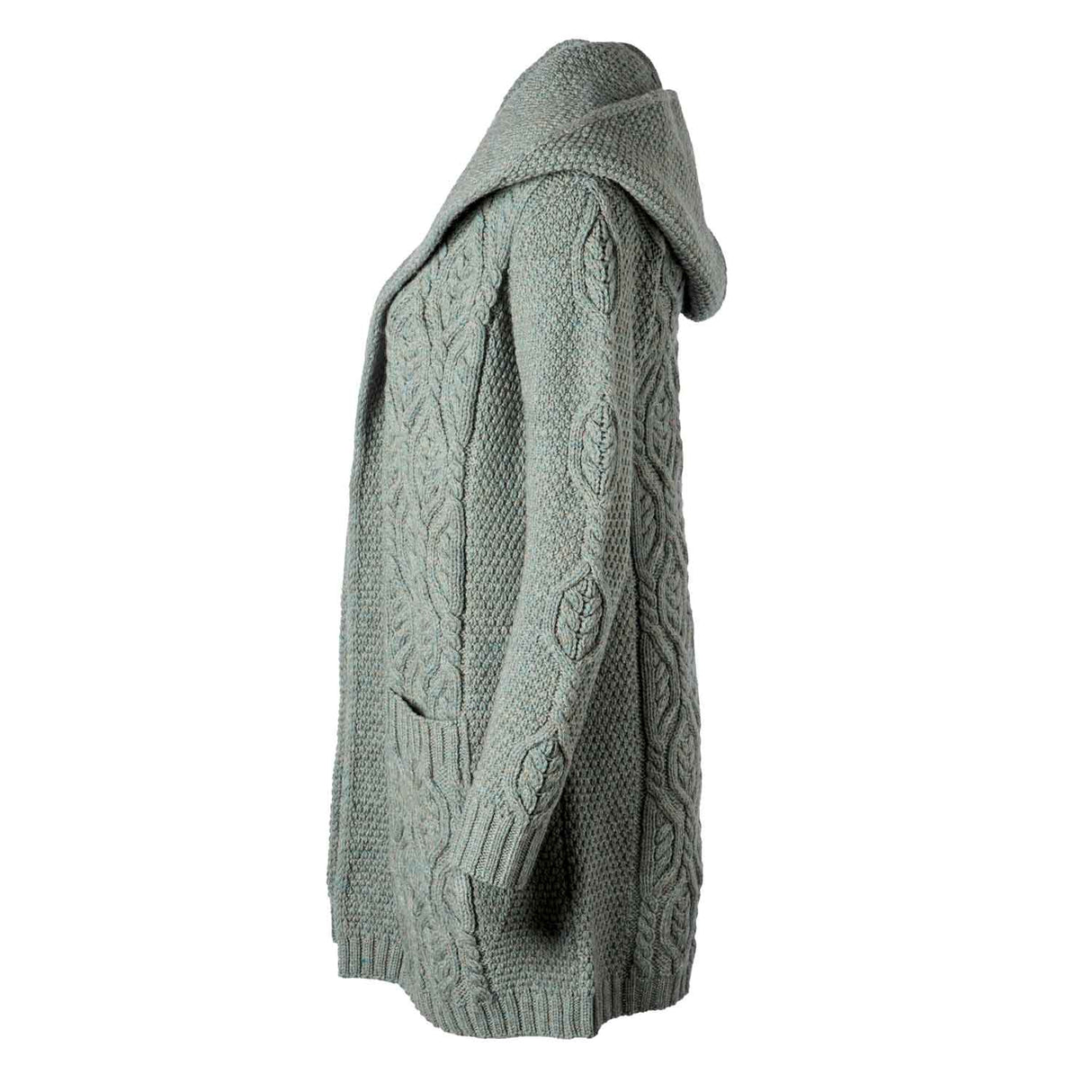 Women's Aran Knit Hooded Long Cardigan, Skylight - Creative Irish Gifts