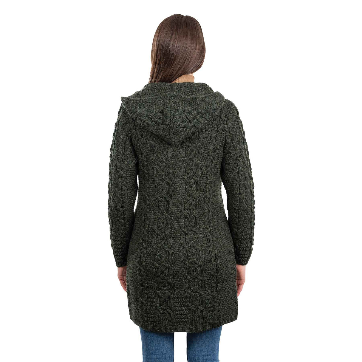 Women's Celtic Aran Knit Jacket, Army Green - Creative Irish Gifts