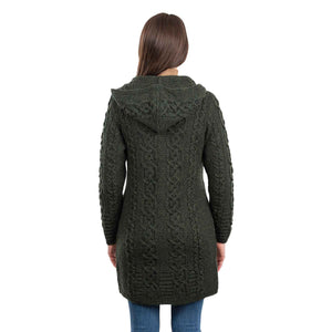 Women's Celtic Aran Knit Jacket, Army Green - Creative Irish Gifts