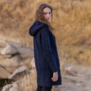 Women's Celtic Aran Knit Jacket, Navy - Creative Irish Gifts