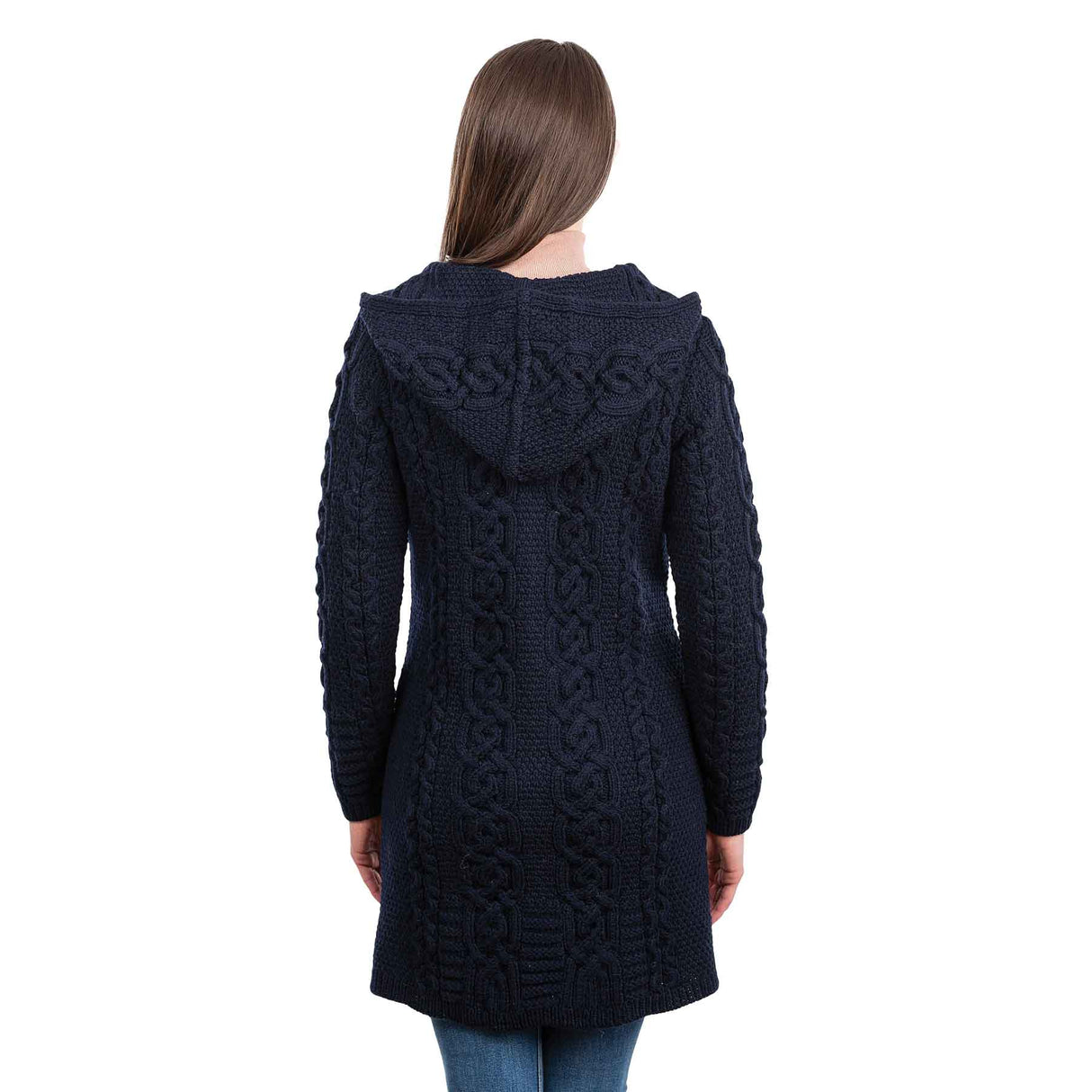 Women's Celtic Aran Knit Jacket, Navy - Creative Irish Gifts