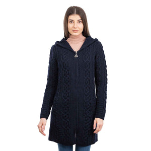 Women's Celtic Aran Knit Jacket, Navy - Creative Irish Gifts