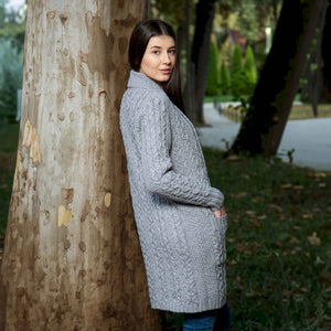 Women's Open Face Aran Knit Cardigan, Grey - Creative Irish Gifts