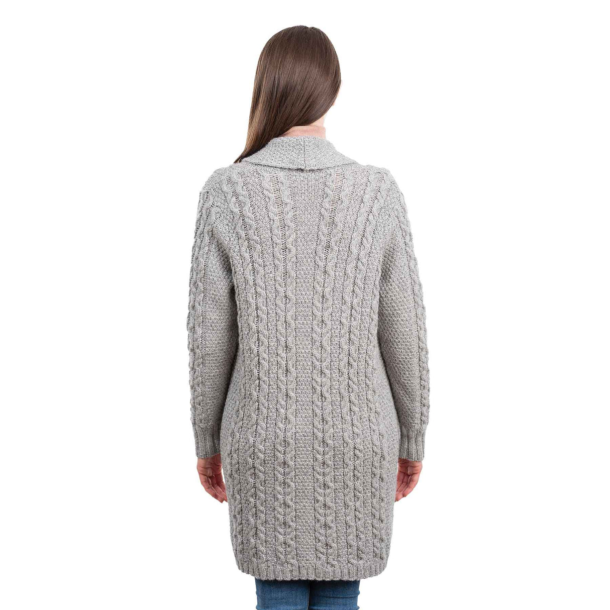 Women's Open Face Aran Knit Cardigan, Grey - Creative Irish Gifts