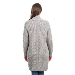 Women's Open Face Aran Knit Cardigan, Grey - Creative Irish Gifts