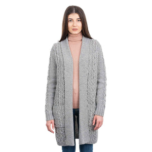 Women's Open Face Aran Knit Cardigan, Grey - Creative Irish Gifts