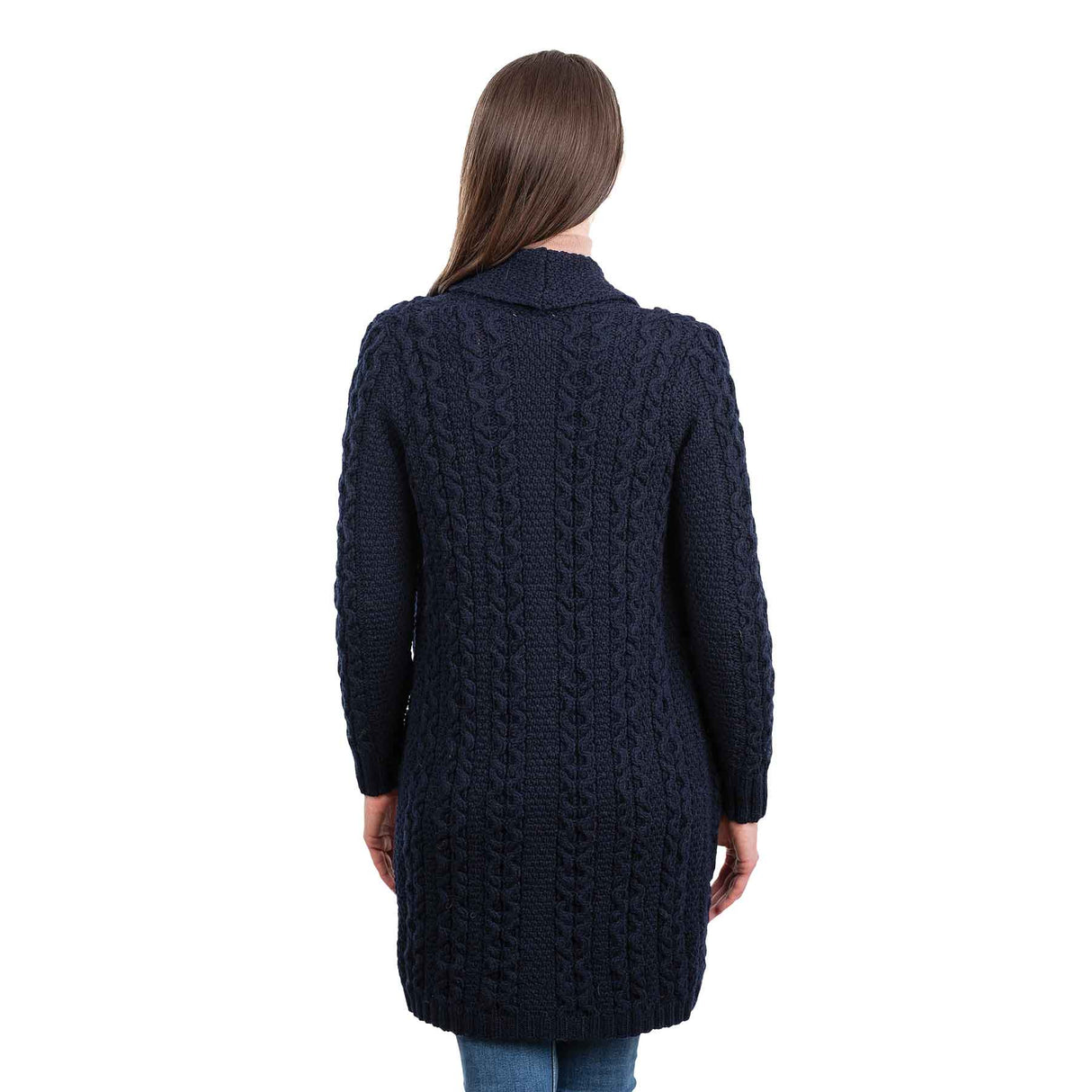 Women's Open Face Aran Knit Cardigan, Navy - Creative Irish Gifts