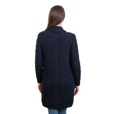 Women's Open Face Aran Knit Cardigan, Navy - Creative Irish Gifts