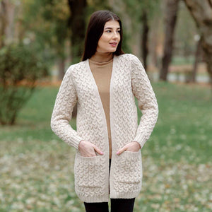 Women's Aran Knit Icon Cardigan Coat, Parsnip - Creative Irish Gifts