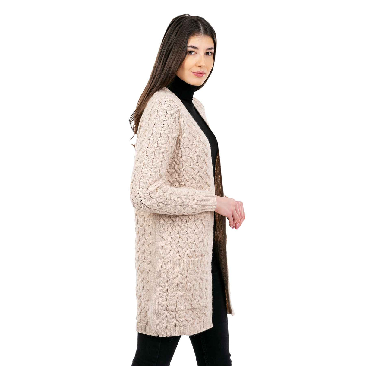 Women's Aran Knit Icon Cardigan Coat, Parsnip - Creative Irish Gifts