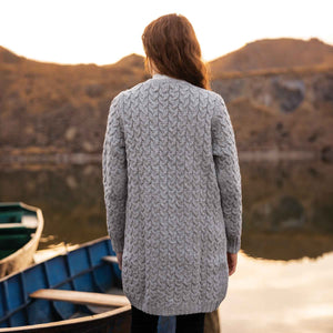 Women's Aran Knit Icon Cardigan Coat, Grey - Creative Irish Gifts