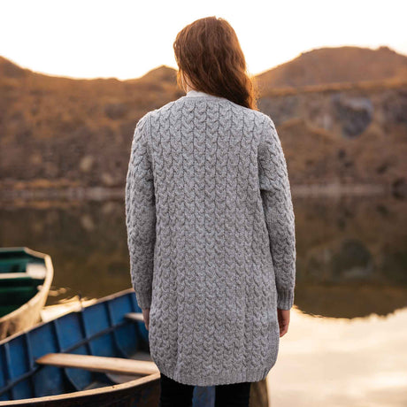 Women's Aran Knit Icon Cardigan Coat, Grey - Creative Irish Gifts