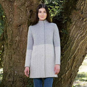 Women's Aran Knit Herringbone Coat, Grey - Creative Irish Gifts