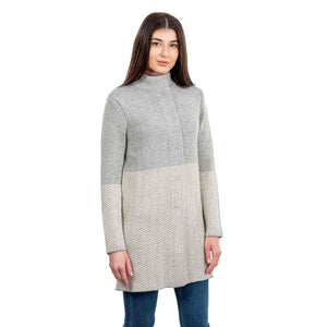 Women's Aran Knit Herringbone Coat, Grey - Creative Irish Gifts