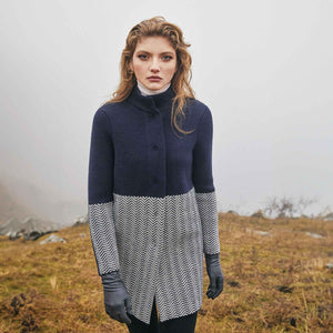 Women's Aran Knit Herringbone Coat, Navy - Creative Irish Gifts