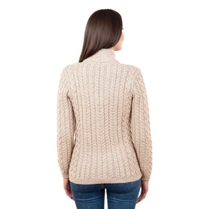 Women's Aran Knit Shawl Neck Cardigan, Parsnip - Creative Irish Gifts