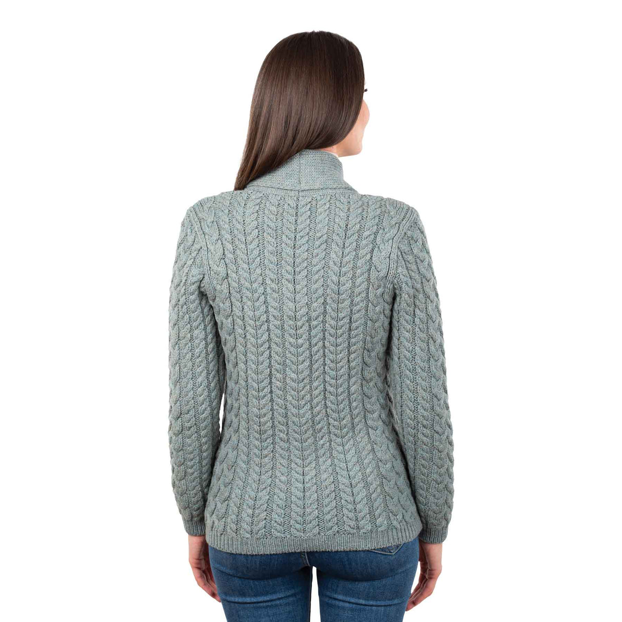 Women's Aran Knit Shawl Neck Cardigan, Skylight - Creative Irish Gifts
