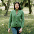 Women's Aran Knit Shawl Neck Cardigan, Green - Creative Irish Gifts