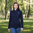 Women's Aran Knit Asymmetrical Zip Moto Coat, Navy - Creative Irish Gifts