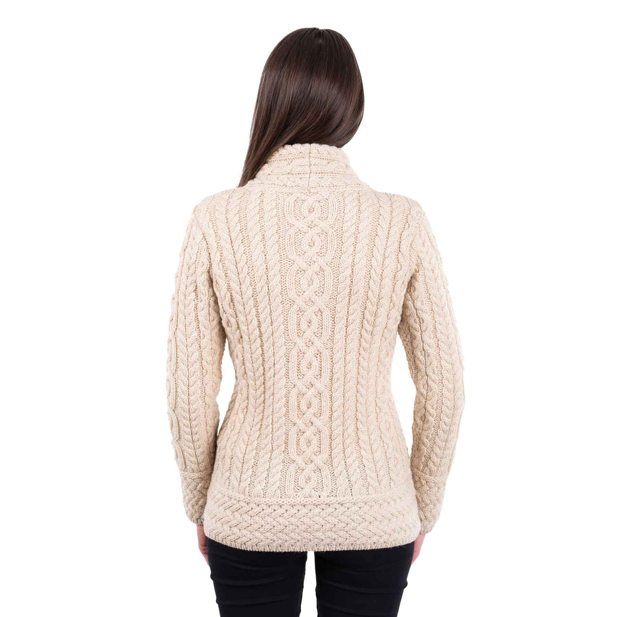 Women's Aran Knit Asymmetrical Zip Moto Coat, Parsnip - Creative Irish Gifts