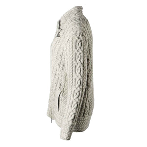 Women's Aran Knit Asymmetrical Zip Moto Coat, Grey - Creative Irish Gifts