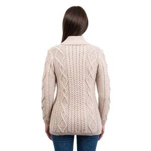 Women's Aran Knit Boyfriend Collar Cardigan, Parsnip - Creative Irish Gifts
