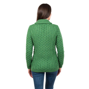 Women's Aran Knit Cable Bomber Jacket, Green - Creative Irish Gifts