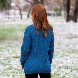 Women's Aran Knit Cable Bomber Jacket, Teal - Creative Irish Gifts