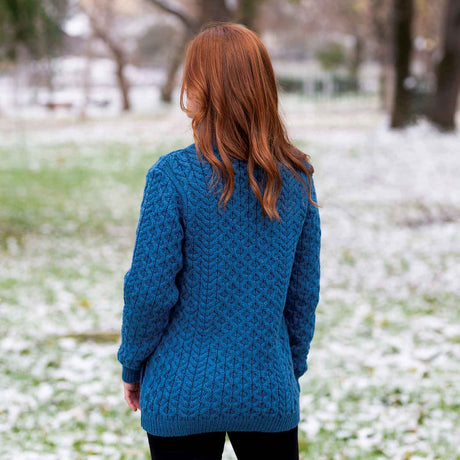 Women's Aran Knit Cable Bomber Jacket, Teal - Creative Irish Gifts