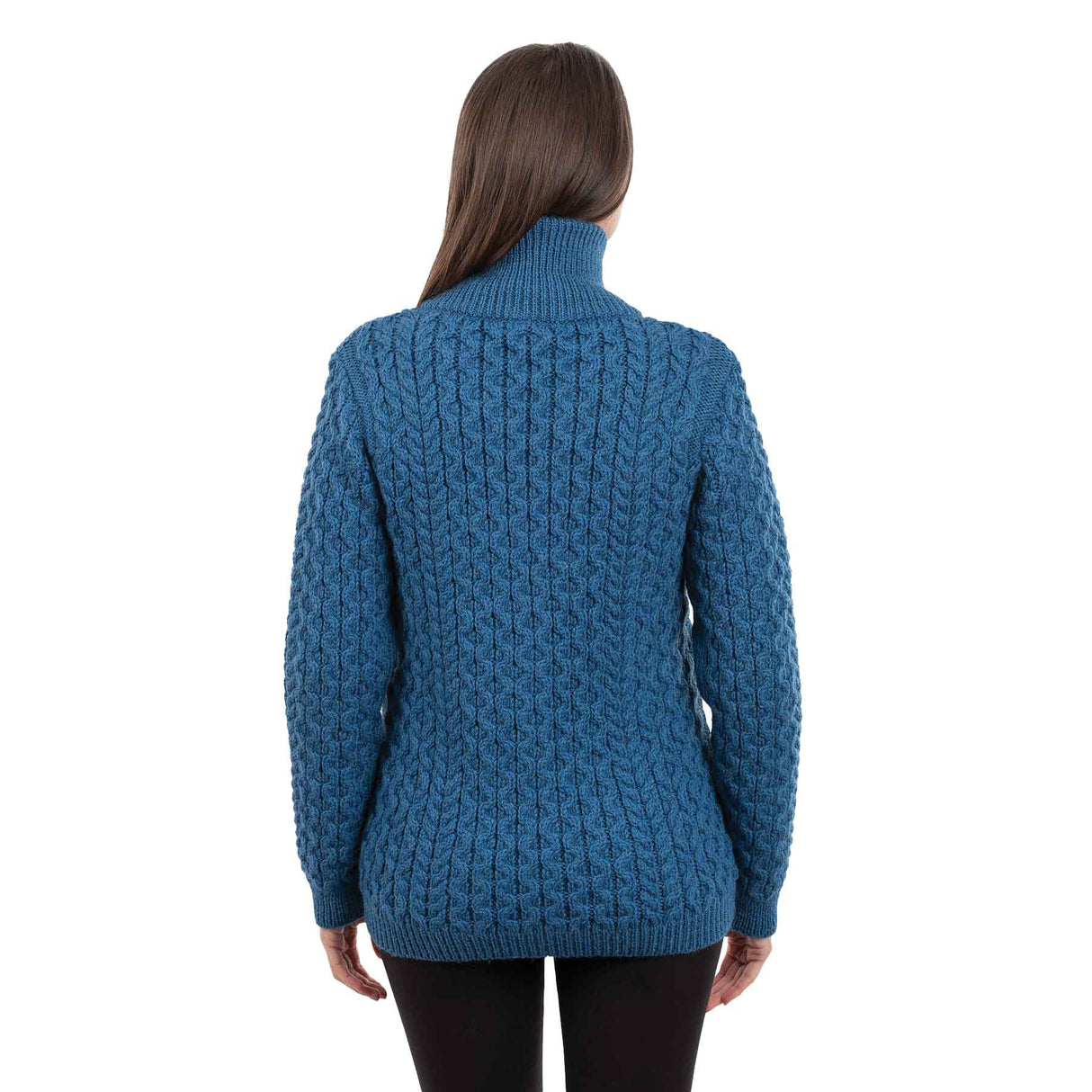 Women's Aran Knit Cable Bomber Jacket, Teal - Creative Irish Gifts
