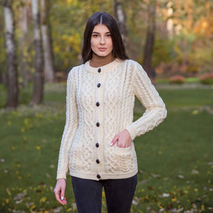 Women's Aran Knit Button Cardigan, Natural - Creative Irish Gifts