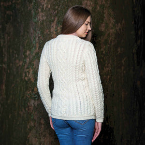 Women's Aran Knit Button Cardigan, Natural - Creative Irish Gifts