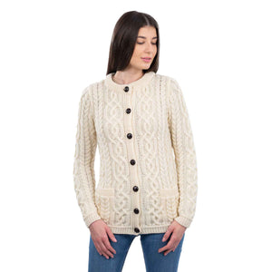 Women's Aran Knit Button Cardigan, Natural - Creative Irish Gifts