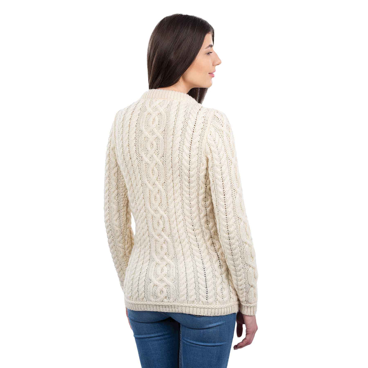Women's Aran Knit Button Cardigan, Natural - Creative Irish Gifts