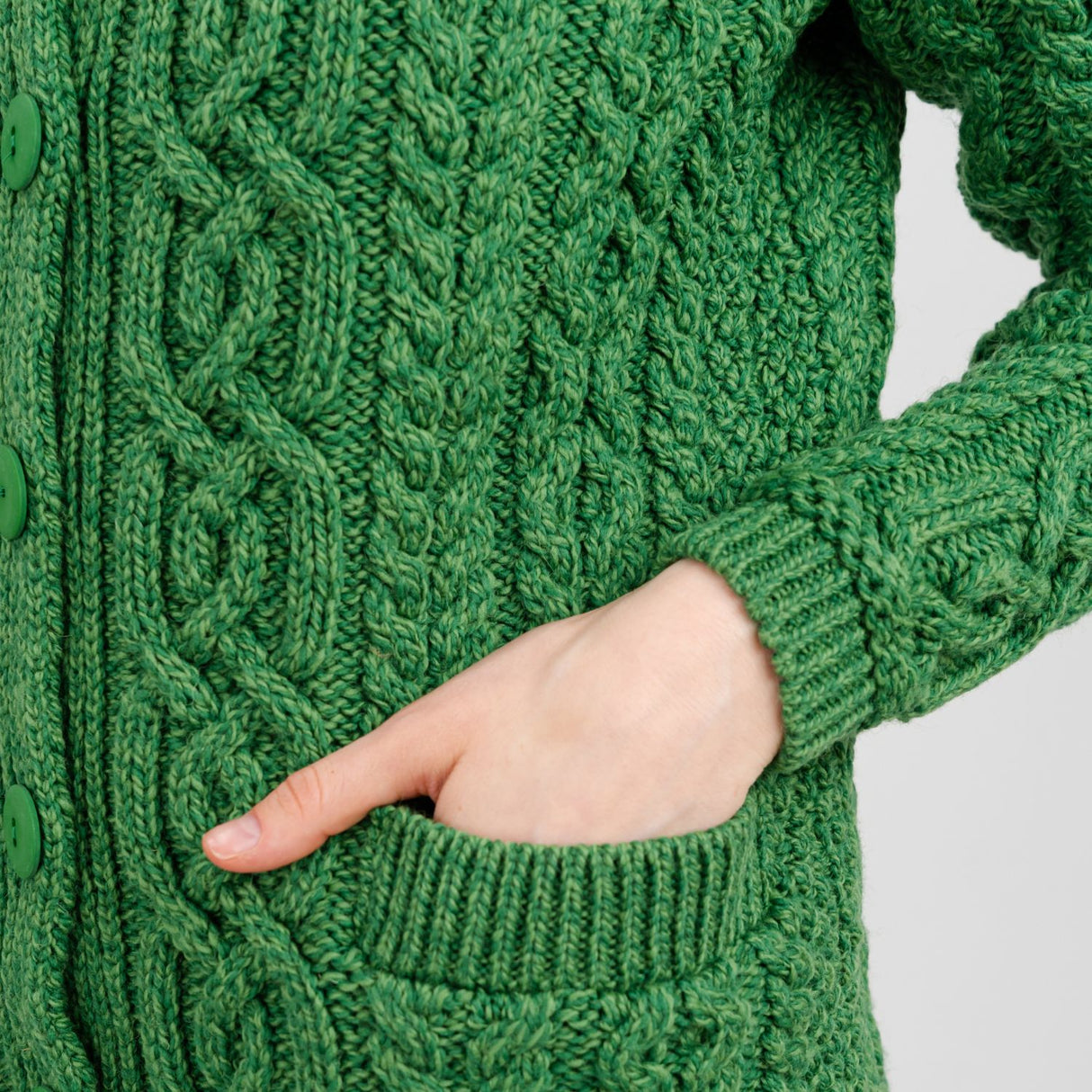 CG781-GRNSM Women's Aran Knit Button-Up Cardigan, Green Creative Irish Gifts.com