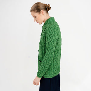 CG781-GRNSM Women's Aran Knit Button-Up Cardigan, Green Side View  Creative Irish Gifts.com