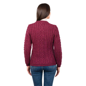 Women's Aran Knit Button Cardigan, Velvet Red - Creative Irish Gifts