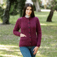 Women's Aran Knit Button Cardigan, Velvet Red - Creative Irish Gifts