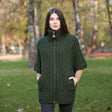 Women's Funnel Neck Poncho Jacket, Army Green - Creative Irish Gifts