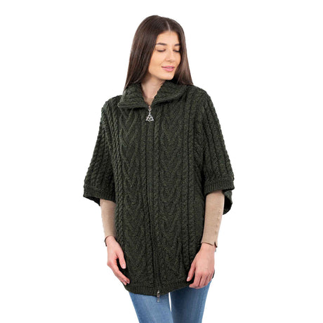 Women's Funnel Neck Poncho Jacket, Army Green - Creative Irish Gifts