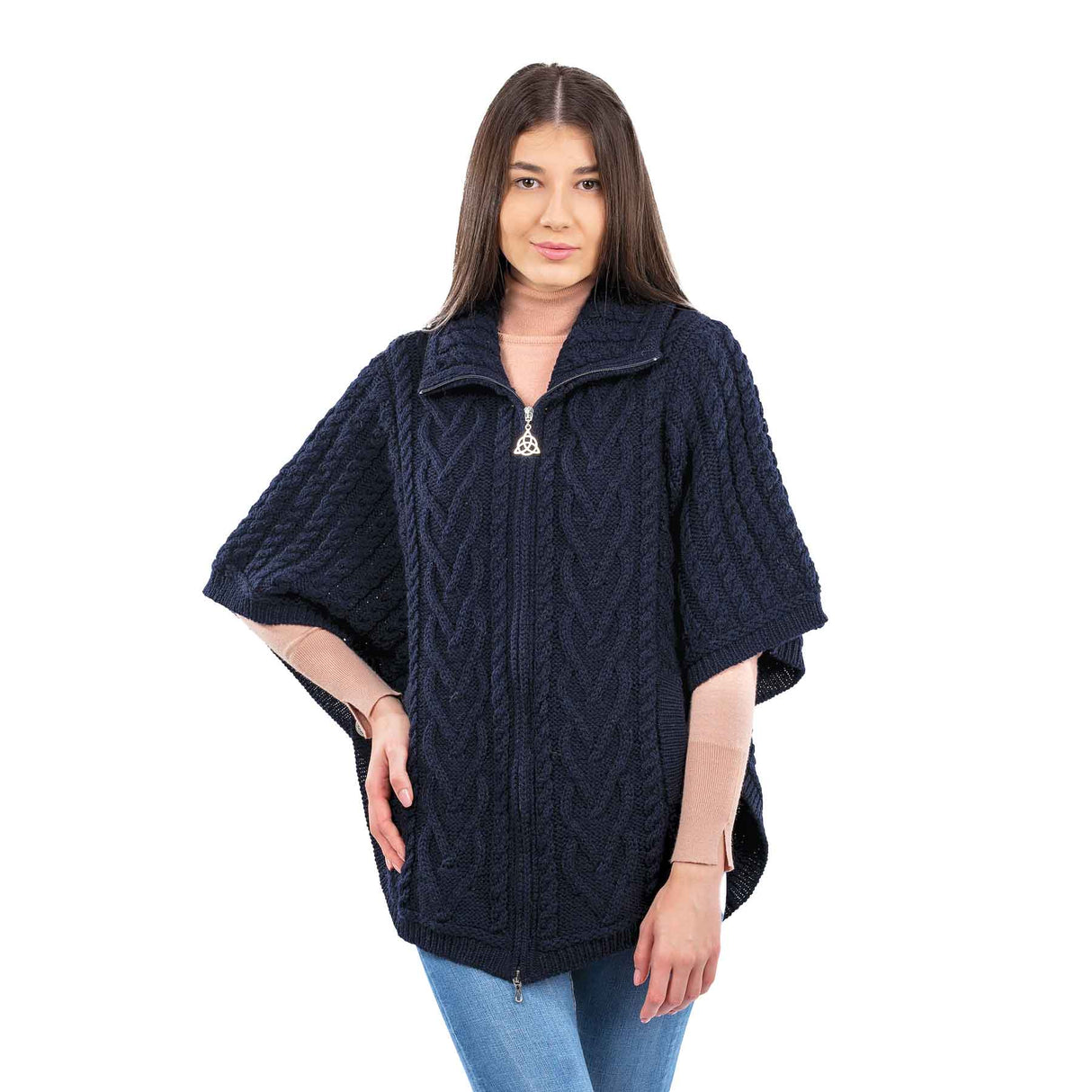 Women's Funnel Neck Poncho Jacket, Navy - Creative Irish Gifts