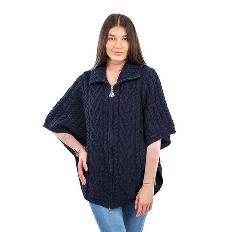 Women's Funnel Neck Poncho Jacket, Navy - Creative Irish Gifts