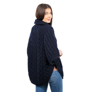 Women's Funnel Neck Poncho Jacket, Navy - Creative Irish Gifts