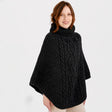 CG791 Merino Wool Aran Cable Cowl Neck Poncho, Antrachite Creative Irish Gifts.com