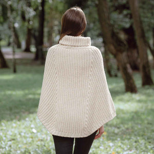 Women's Cable Knit Poncho, Parsnip - Creative Irish Gifts